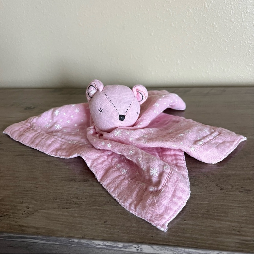 Pottery Barn Kids Muslin Bear Security Blanket Lovey Organic Cotton Pink Baby
